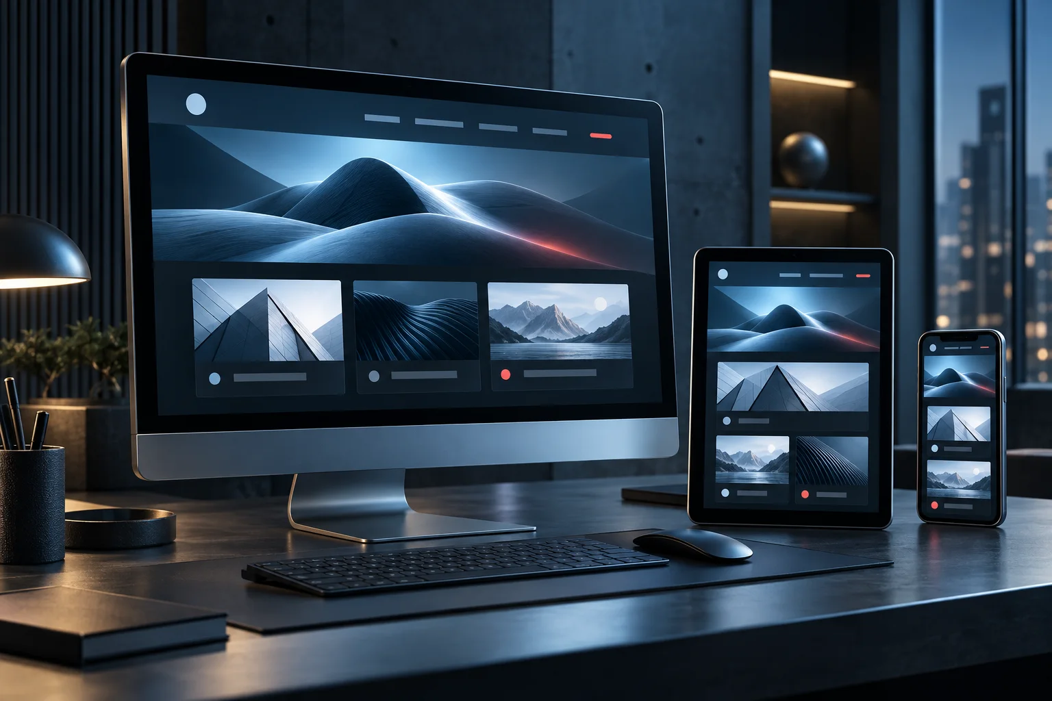 Interfacce web responsive visualizzate su diversi dispositivi